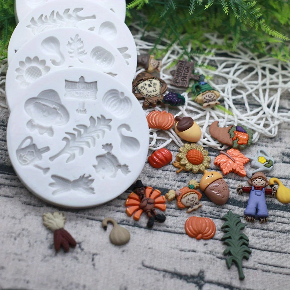 Thanksgiving Autumn Harvest Fudge Silicone Mold Pumpkin, Gnome, Turkey, Scarecrow Design Cake Chocolate Decoration Baking Tools