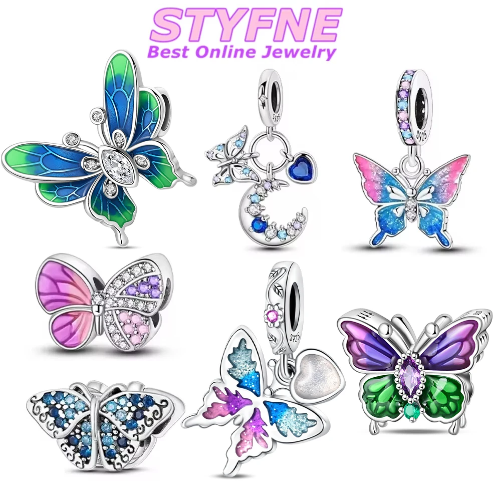 

Elegant Blue Dragonfly Butterfly Charms Beads Original 925 Silver Bracelet for Women DIY Jewelry Accessories Gifts Charms Beads