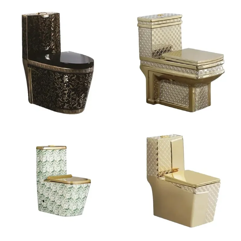 Luxury Black Gold Ceramic Toilet with Electroplated Finish Deodorizing Function Modern Bathroom Fixture for Home Use