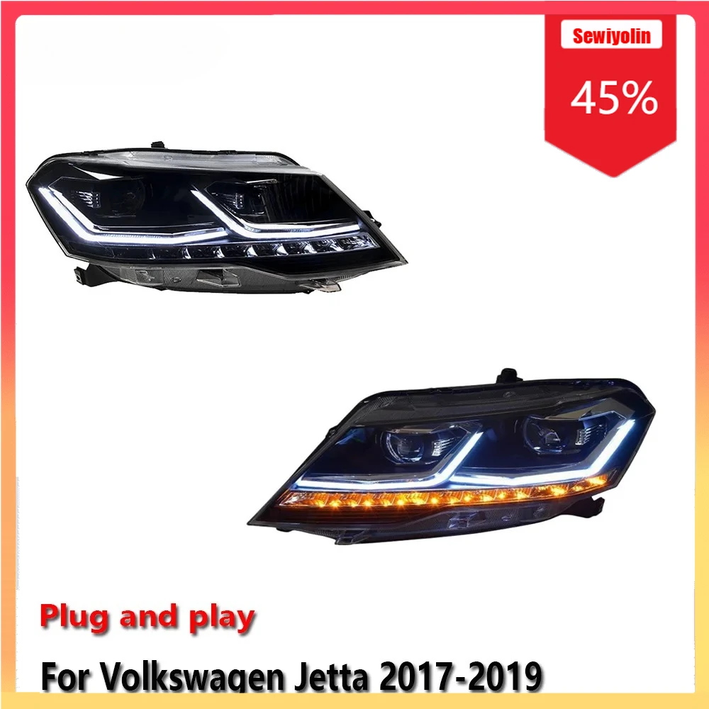 

Sewiyolin автомобильные светодиодные фары автомобильные детали для Volkswagen Jetta 2017-2019 противотуманные DRL тормозные указатели поворота Plug and Play