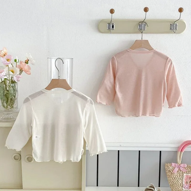 Korean Baby Sunscreen Summer Thin Infant Breathable Air Conditioning Shirt Sweet Girls' Bow Cardigan Coats 0-4Years Old