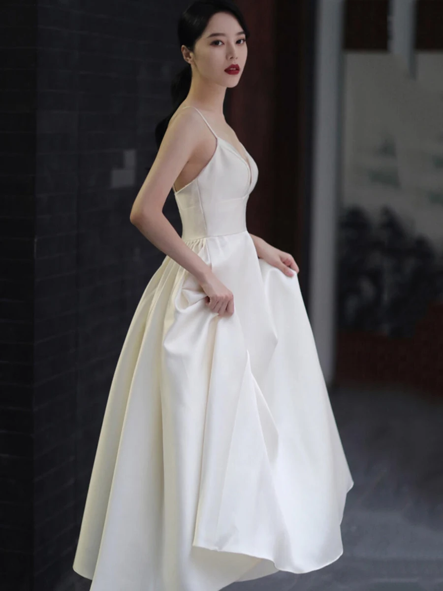 ผ้าซาตินสีขาวชุดแต่งงานElegant PromชุดราตรีMidiฤดูร้อนชุดผู้หญิง 2025 สปาเก็ตตี้เซ็กซี่ยาวGraduation Party vestidos