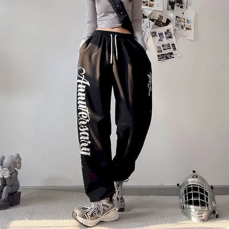 

American Vintage Trousers Korean Fashion Y2k Pants Hip-hop Women's Pants Straight Casual Printed Pants Loose Sporty Streetwear