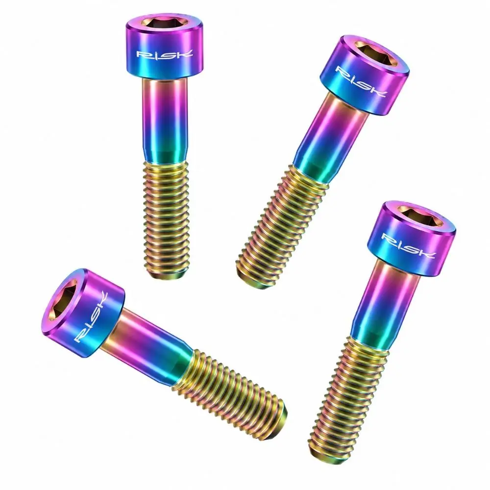 4PCS M6 X 35mm Bike Stem Bolts Titanium Alloy Lightweight Bike Headset Top Cap Screws Compact Rainbow Hex Bike Screws