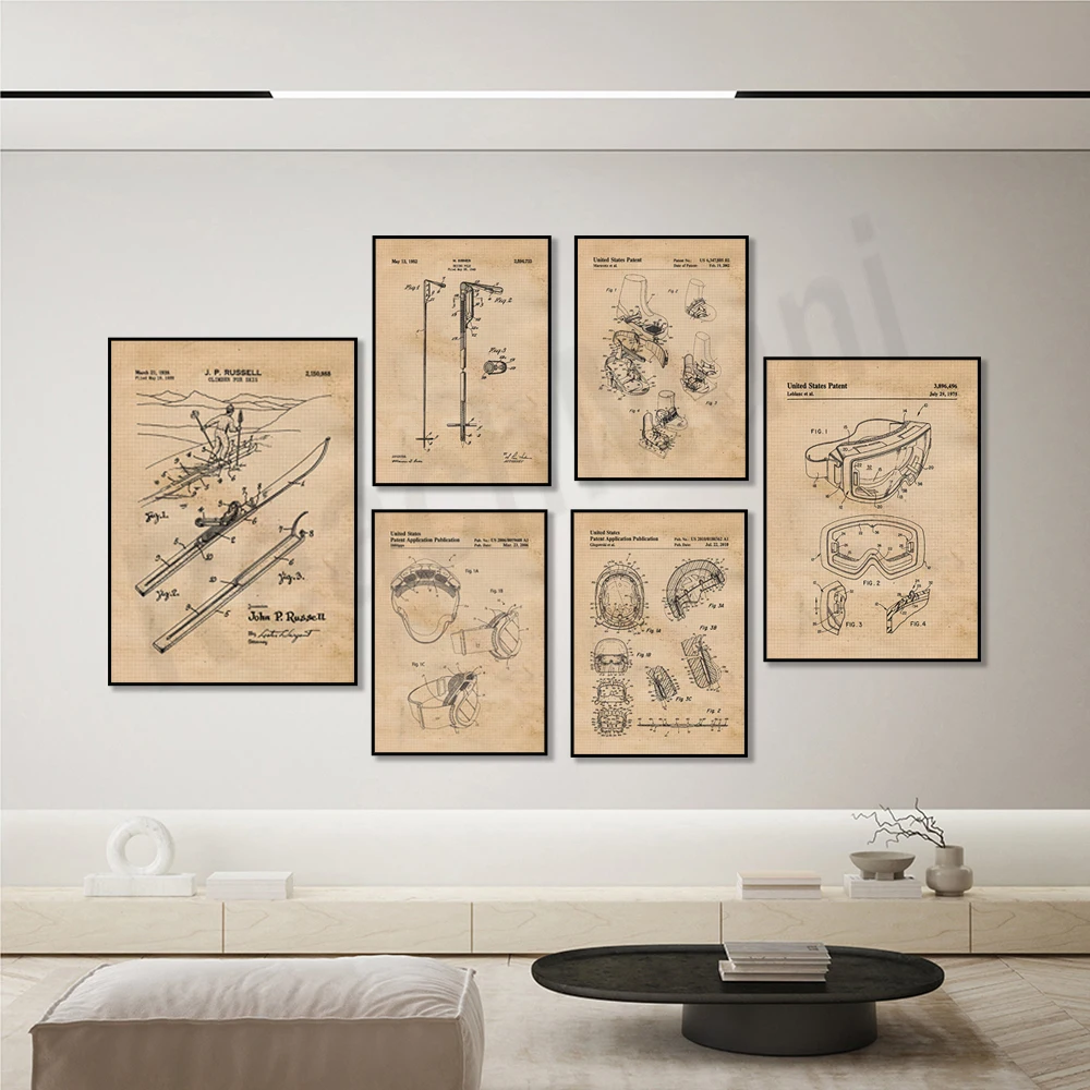 Retro ski patent poster, ski lift chair, ski equipment, ski goggles patent print, cross-country ski gift for student coach