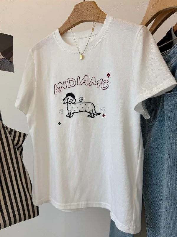 

plus Size Women's T-Shirt Letter Embroidery Short Sleeve Loose Casual round Neck Tee Summer Breathable Cotton Korean Style