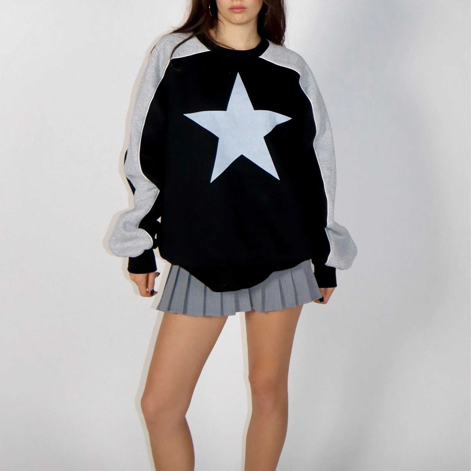 Gaono  Retro Mall Goth Star Print Sweatshirt Y2K Aesthetic Grunge Vintage Hoodies Chic Women Autumn Full Sleeve Pullover Tees