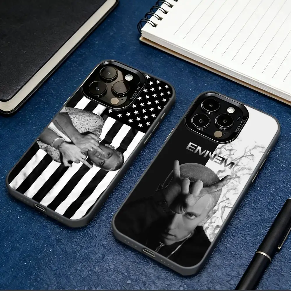 

E-Eminem rapper Phone Case For iPhone 17,16,15,14,13,12,11 Plus,Pro Max,XS,Colored Silver Plated Inside Cover