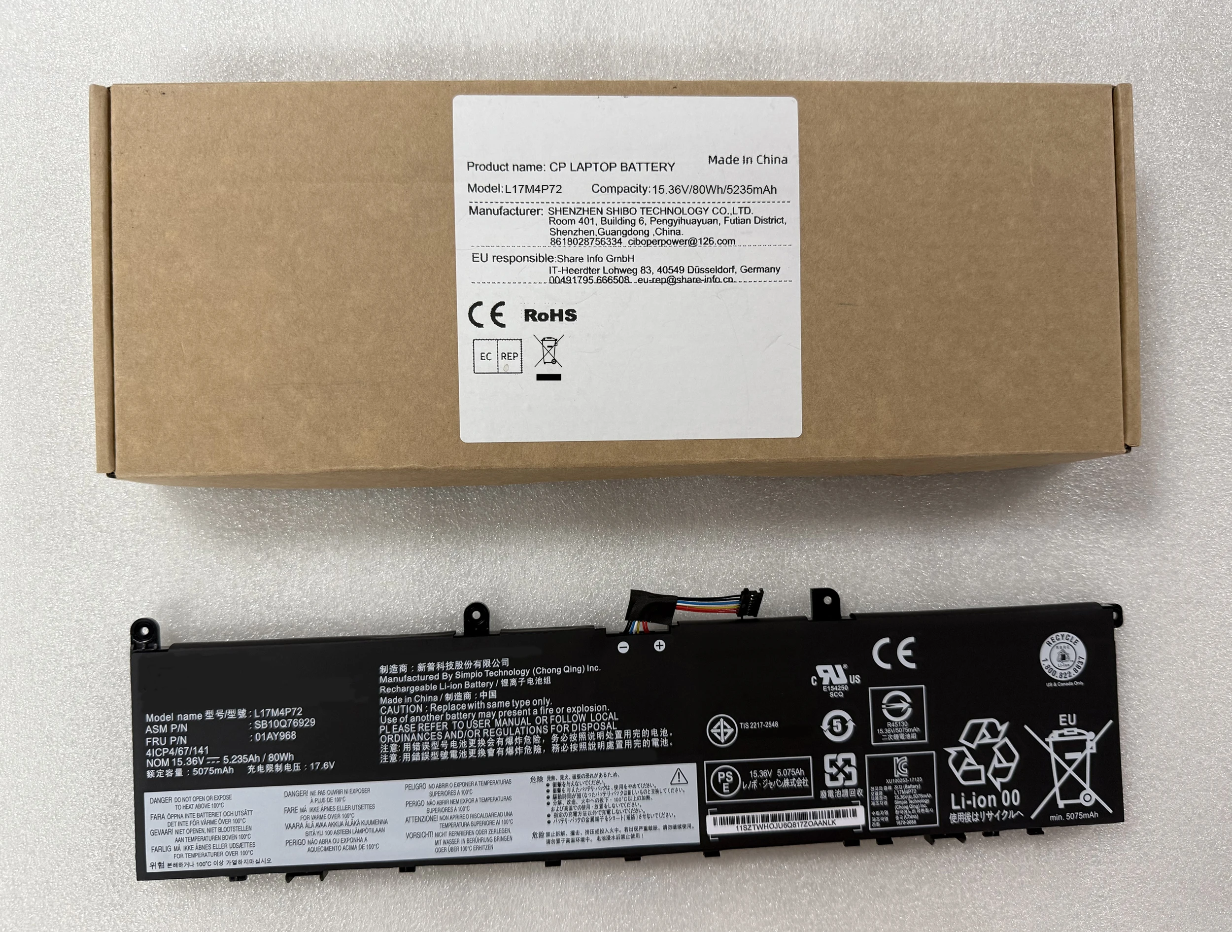 Laptop Battery L17C4P72 L17M4P72 L18M4P71 01AY968 For ThinkPad X1 Extreme Gen 1 2 For ThinkPad P1 1st 2nd Gen 15.36V/80WH