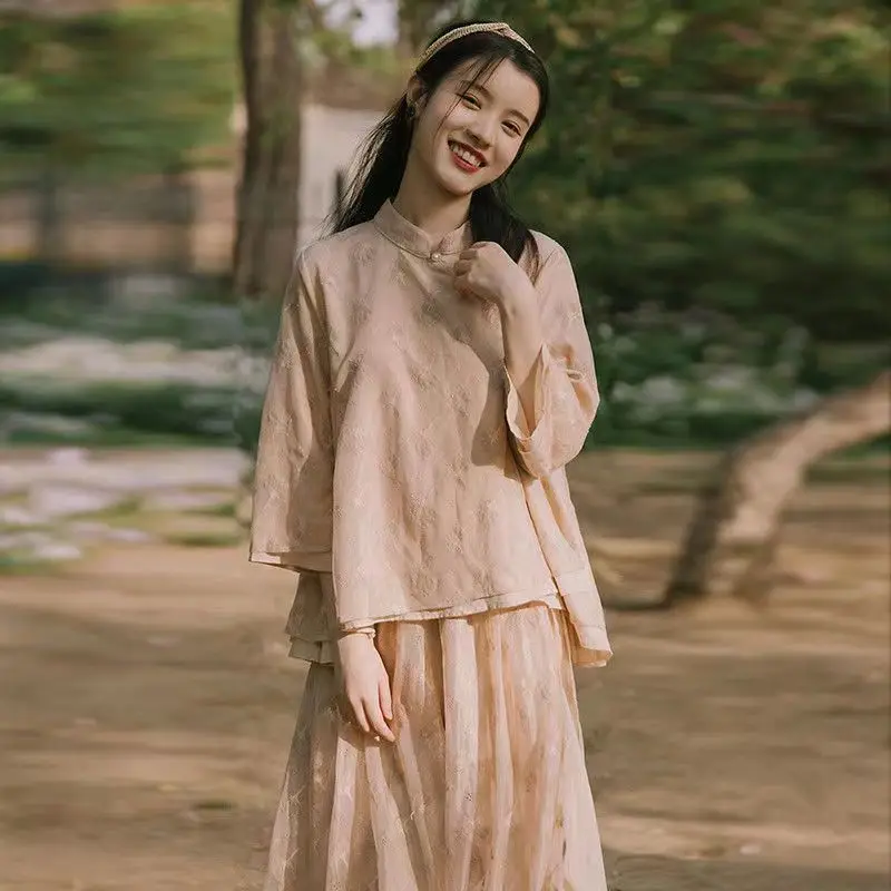 

Модный летний топ из смесового полиэстера в стиле ханьфу для молодых женщин, высокое качество