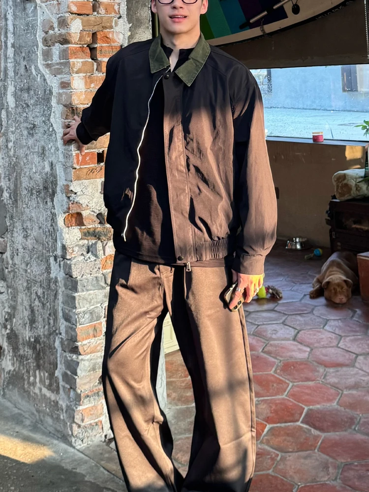 

American Retro Workwear Collared Jaet Loose Casual Basic Sle Women's Couple Outerwear Top Windproof Long Sve Zipper