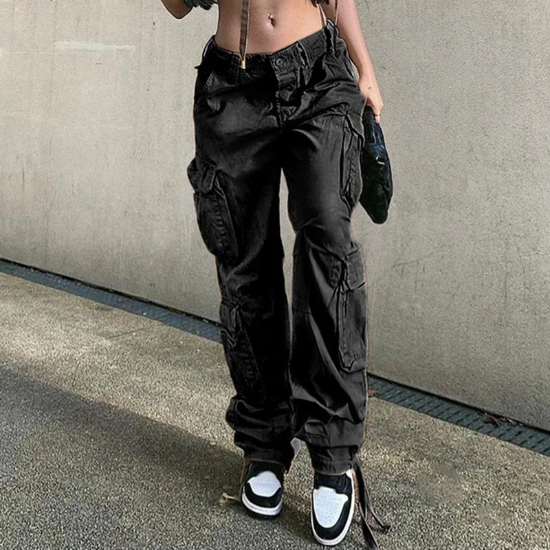 

Vintage Cargo Pants Baggy Jeans Women Fashion Streetwear Pockets Retro Sporty Low Waisted Straight Y2k Denim Trousers Overalls