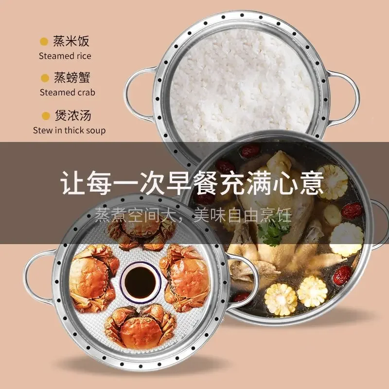 Household stainless steel multi-functional electric steamer for steaming rice and vegetables with scheduled automatic power off