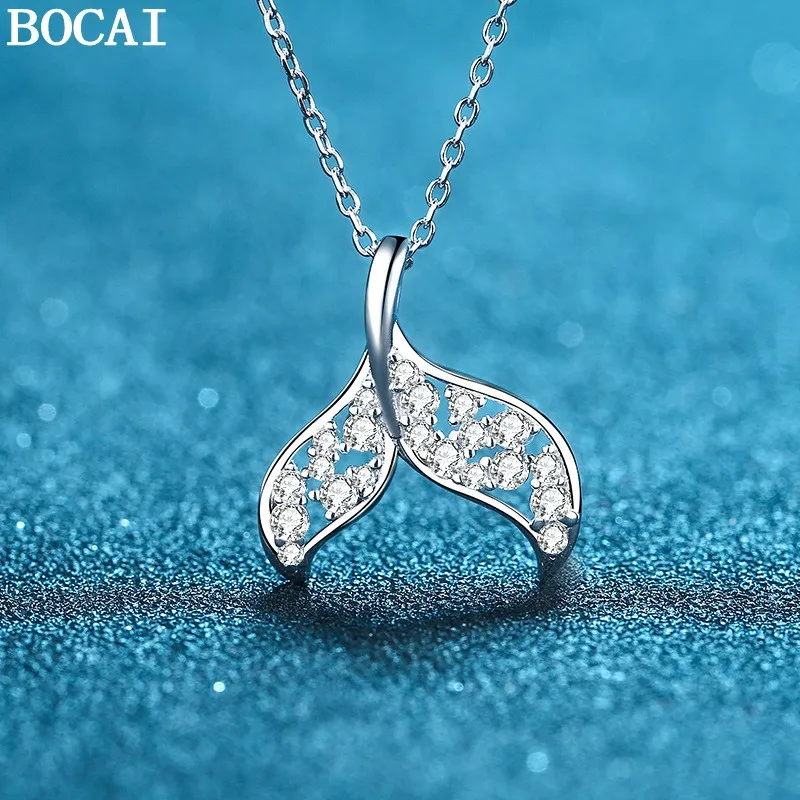 0.393 ct Moissanite S925 Sterling Silver Jewelry Wholesale Plated Pt950 Mermaid's Tail Charm  Necklace Women's Selected Gift