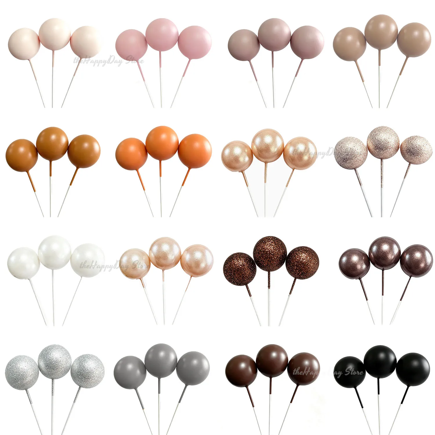 20Pcs Cream Gold Balls Cake Toppers Boho Bear Birthday Cake Decorations for Wedding Birthday New Year Xmas Cake Decor
