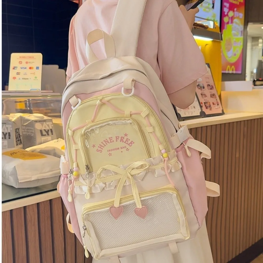 Stylish Clear Pockets Ita Backpack with Bows Ruffles Big Ruffles Itabag Large Capacity Pin Display Backpack Back To School