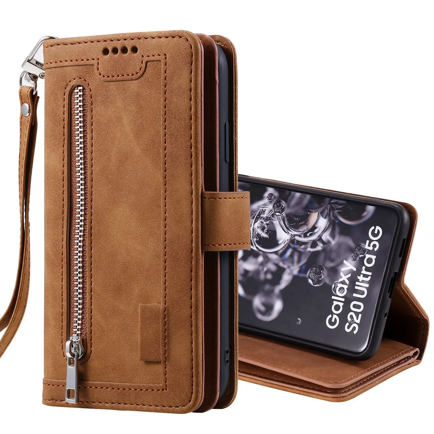 Leather Multi-Function Card Zipper Bag Phone Case For Samsung Galaxy S24 23 S22 S21 Ultra Plus A14 Case Nine Card S23Ultra Cover