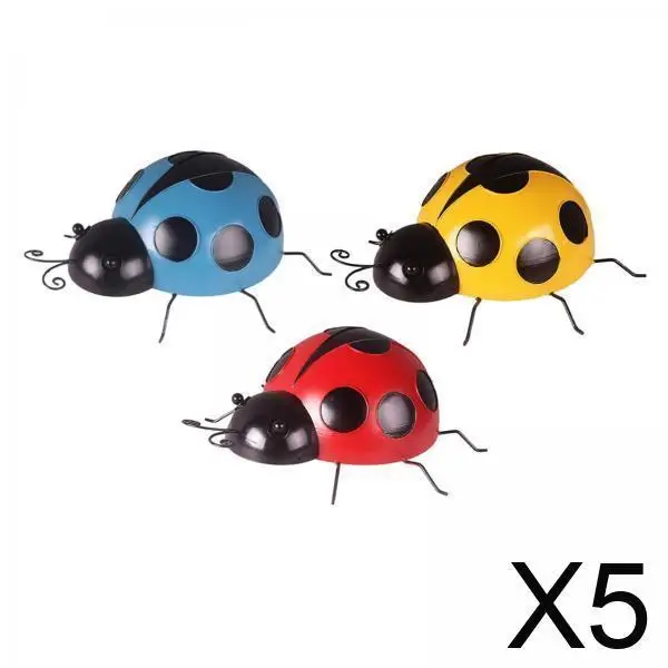 

5x Oshhni 3pcs Metal Ladybug Garden Decorations with Black Spots, Room Decor for