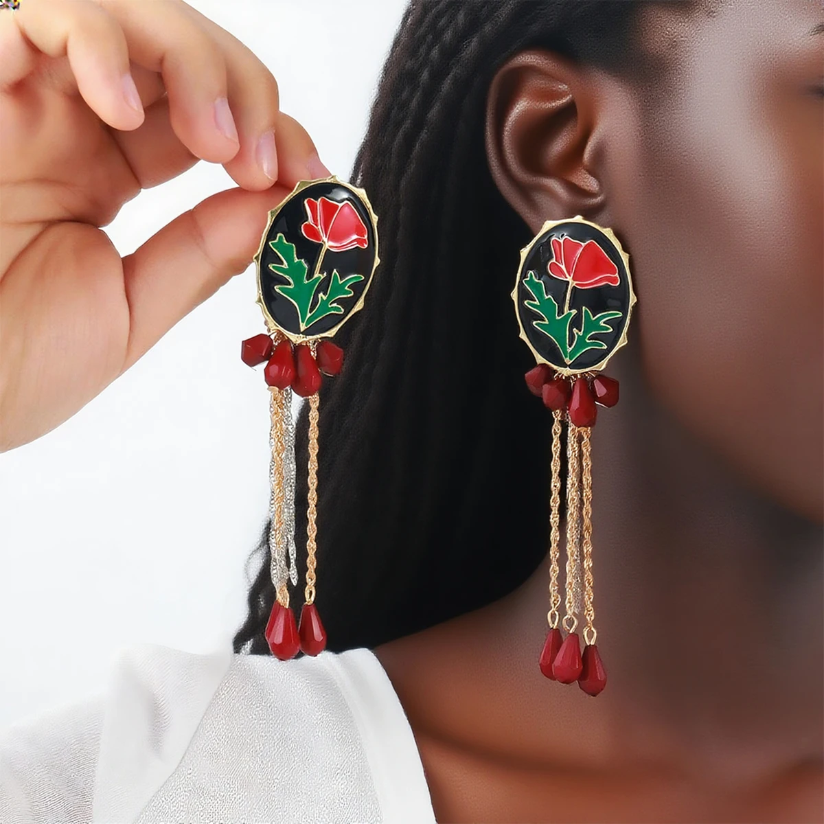 

ZAA Vintage Artistic Creative Design Alloy Drop Oil Palm Tree Flower Drop Earrings for Women Banquet Party Jewelry Gifts