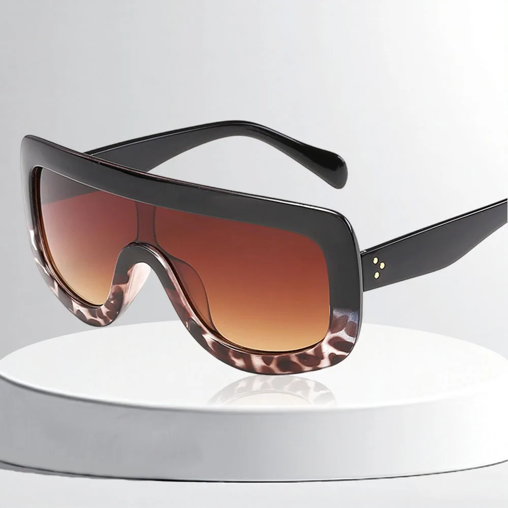 Übergroße Sonnenbrille mit Leopardenmuster – bernsteinfarbener Schildpatt-Rahmen, braun getönte Gläser, modische UV400-Sonnenbrille für Damen und Herren