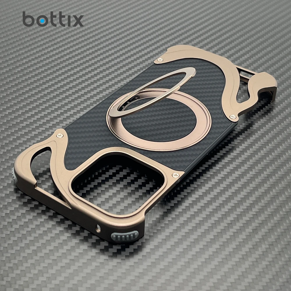 

Чехол bottix из арамидного волокна для iPhone 16 Pro Max, безрамный металлический сплав Funda 14 Pro 15, карбоновая задняя кожа, встроенный кронштейн на 360 градусов