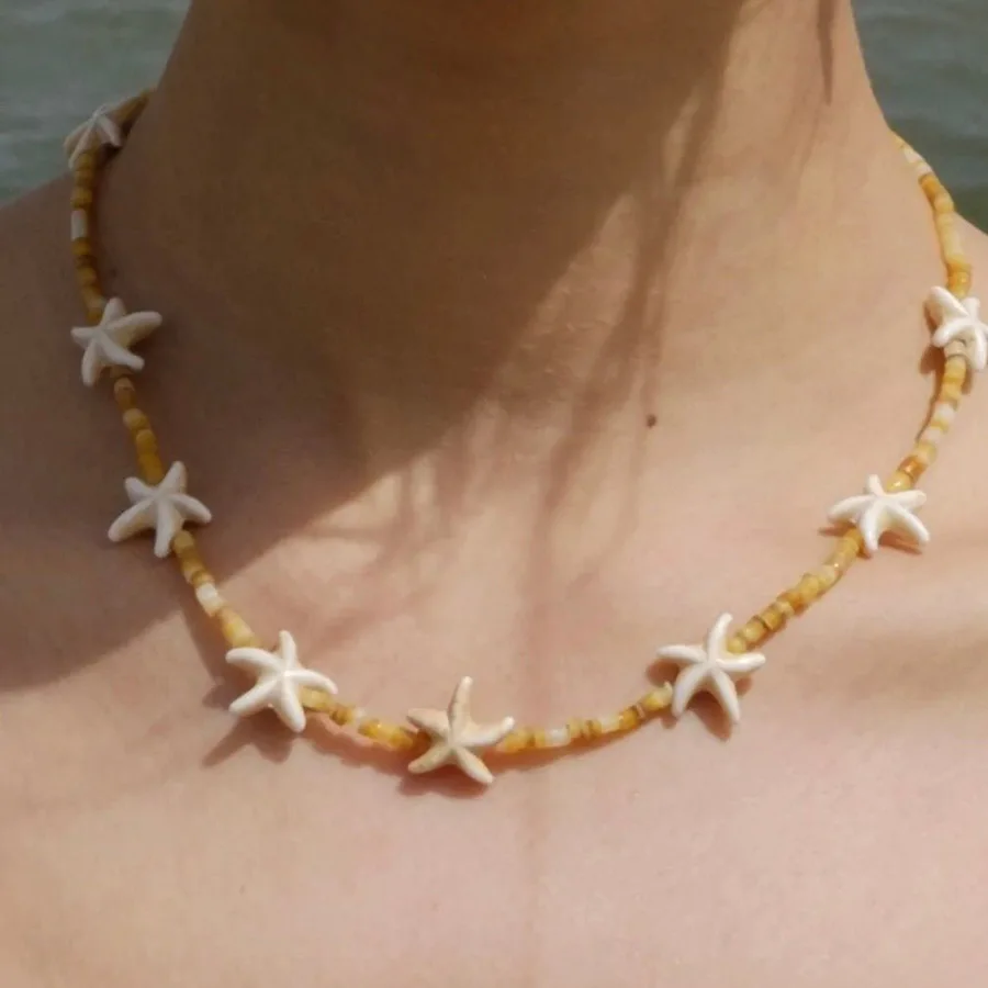 

PAPERPLUS | Summer Beach Starfish Necklace 2024.Stainless Steel.Sea Shell Ocean Wind Jewelry.18k Gold.1Pcs. Women Charms.