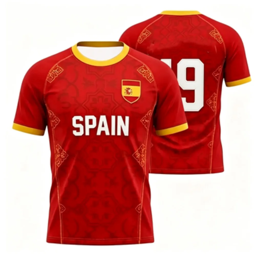 2026 New Style Spanish Unisex Short Sleeve 3D Printed T-Shirt,Outdoor Kids' Soccer Jersey, Comfortable Parent-Child T-Shirt