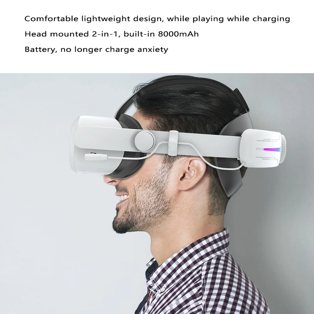 AT41 1 Piece Head Strap With 8000Mah Battery For Oculus Quest 2 Extend Playtime Adjustable Elite Strap VR Parts Plastic (Black) - view 2