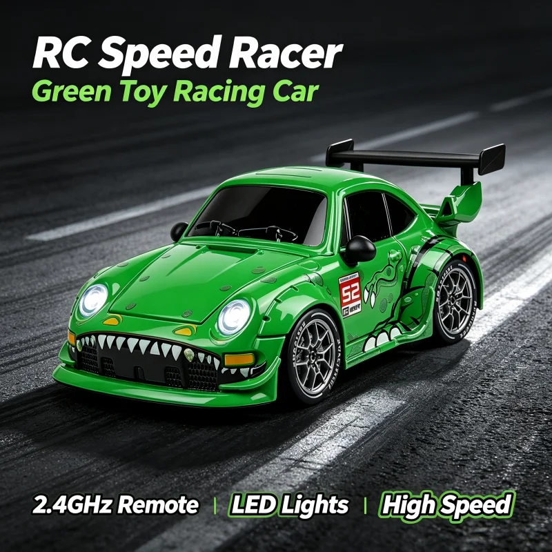 1:24 Scale Green Monster RC Drift Car 25KM H High Speed Remote Control Sport Car With Light Effect Rear Wing Drift Hobby ToyGift