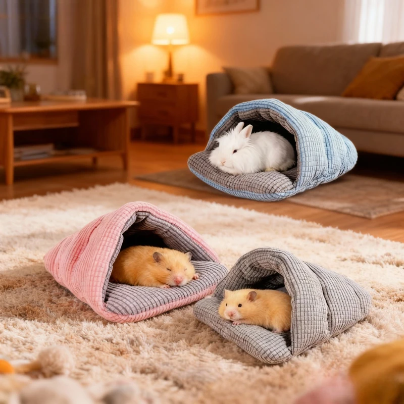 

Semi Enclosed Pet House Slipper Shaped Fleece Winter Warmth Hamster Cotton Nest Large Capacity Soft Guinea Pig Sleeping Bag 펫하우스