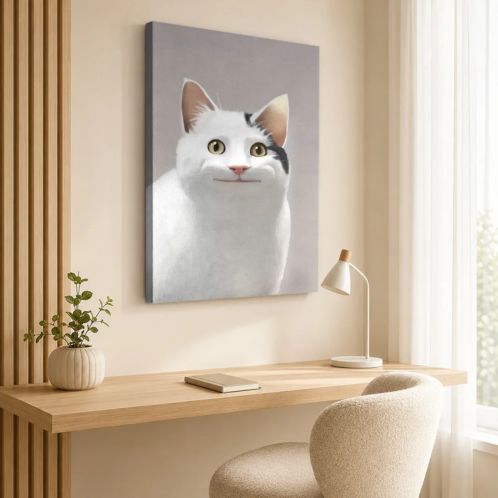 Polite Cat Meme Framed Canvas Poster Personalized Photo Expressive Pet Illustration Wall Art For Games Room, Housewarming Gift