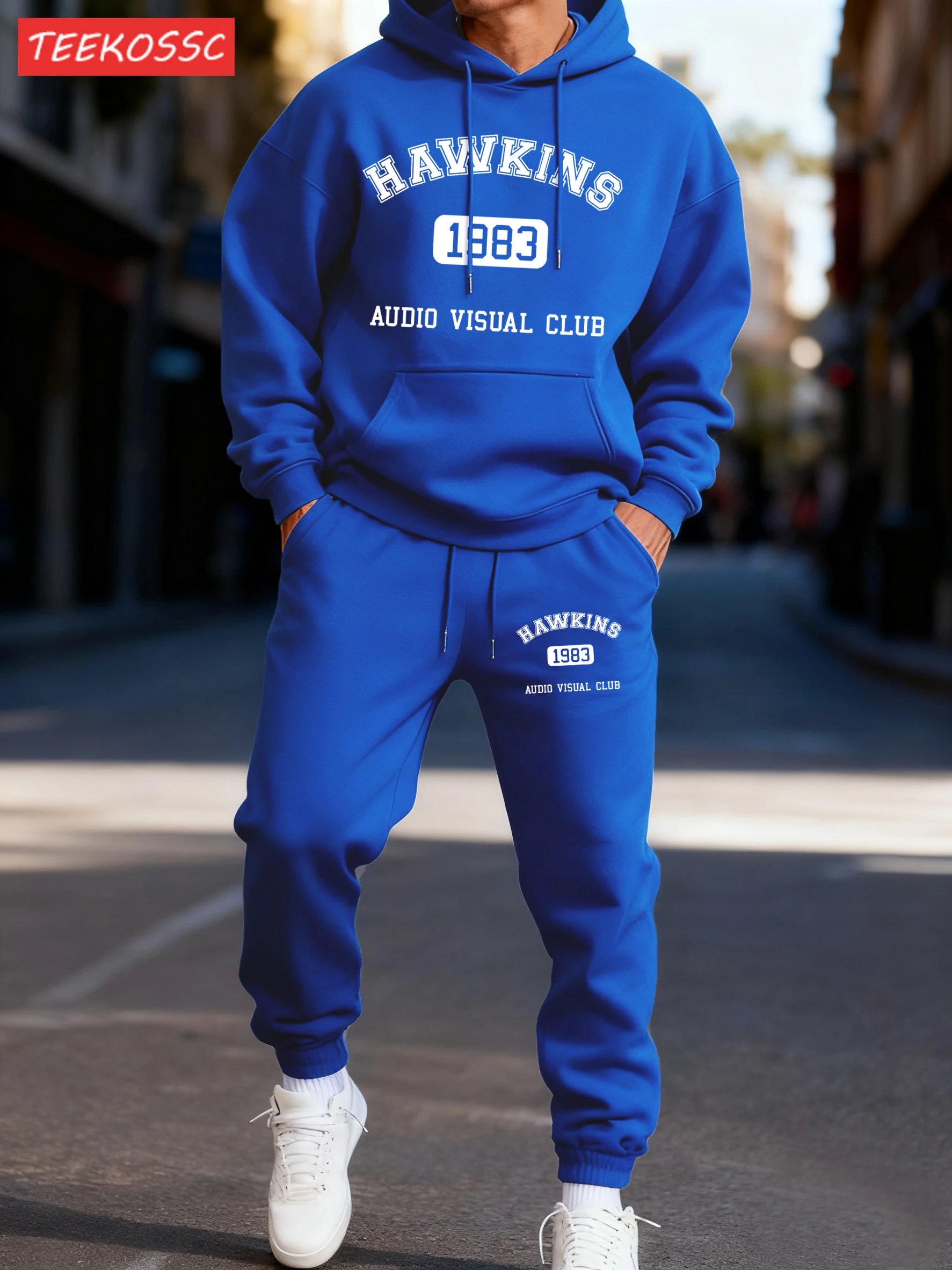 Hawkins 1983 Audio Visual Club  Men Hoodies Warm Loose Pullovers Suit Autumn Simple Pants Fleece Fashion Unisex Pocket Clothes