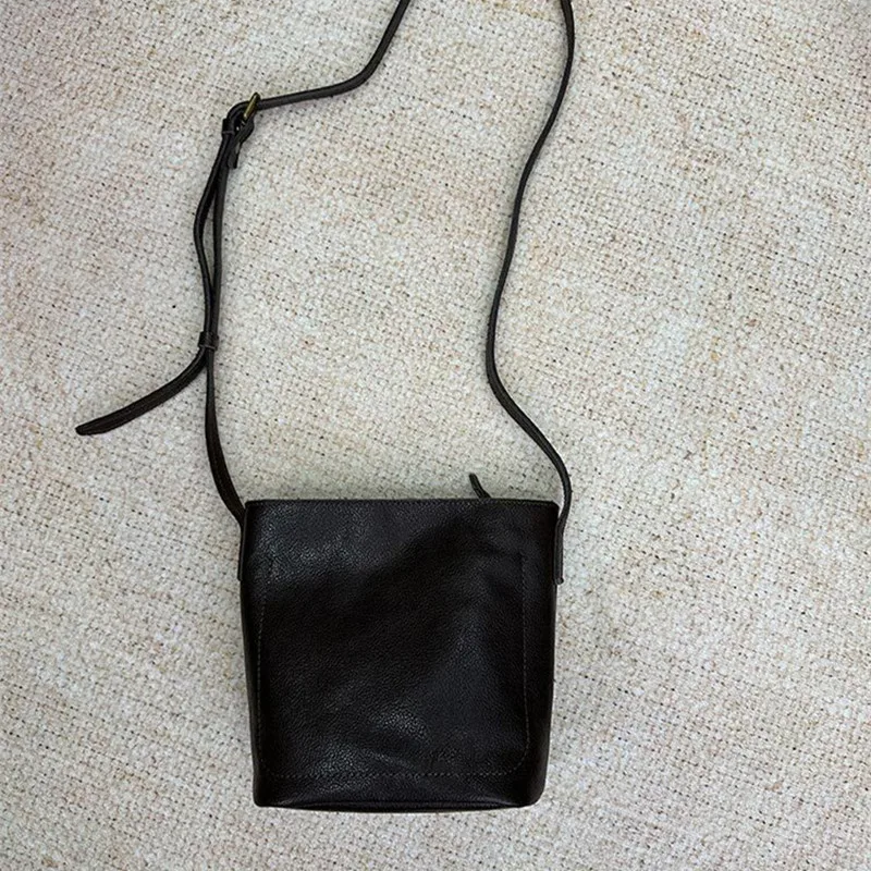 New style for 2026 Top layer vegetable-tanned cowhide bucket bag for women, retro single-shoulder crossbody bag