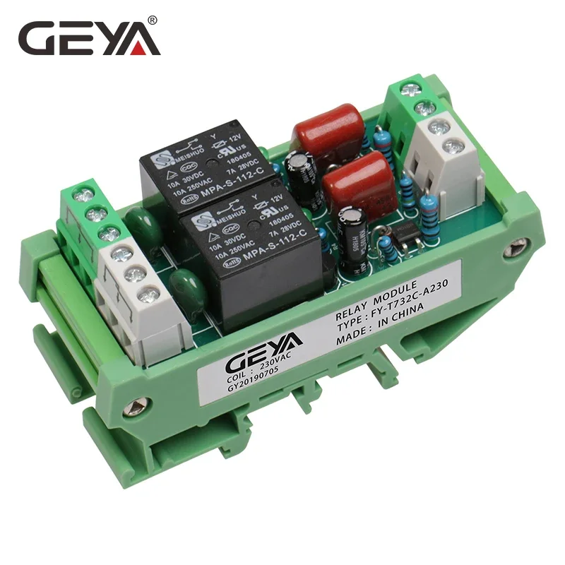 GEYA Din Rail Mounted 2 Channel Relay Module DC 24V 12V 230VAC Intermediate Power Relay Control Module 5VDC