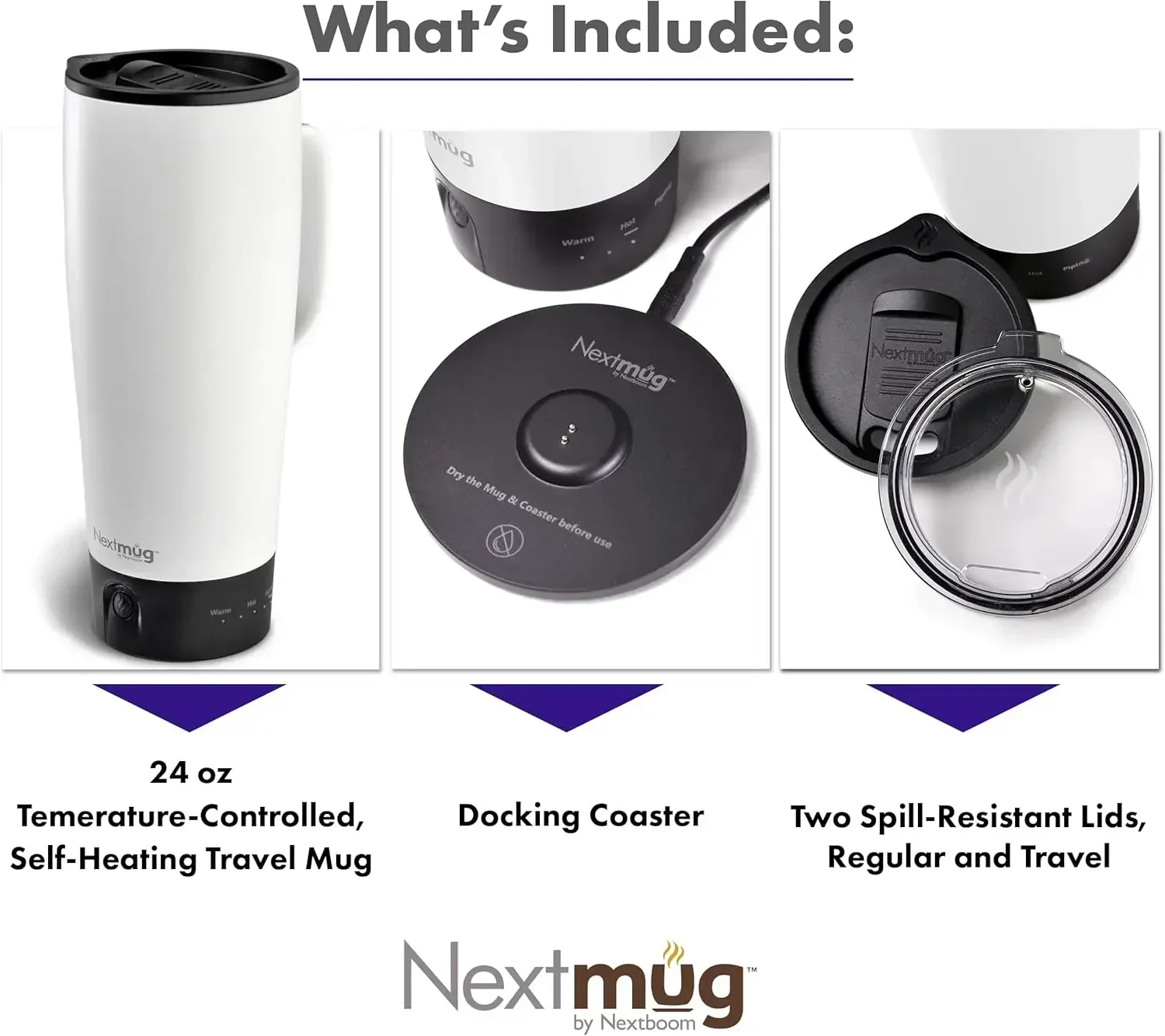 Nextmug Ultra - Temperature-Controlled, Self-Heating Travel Mug (White - 24 oz.)