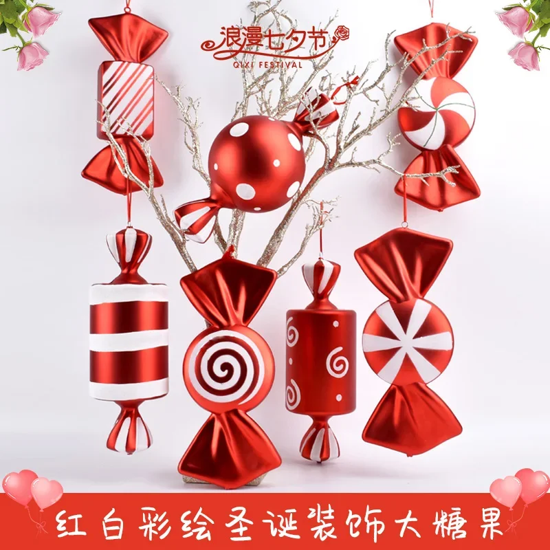 

Christmas decorations 40cm red and white painted candy props decorations festive photography shooting scene layout products