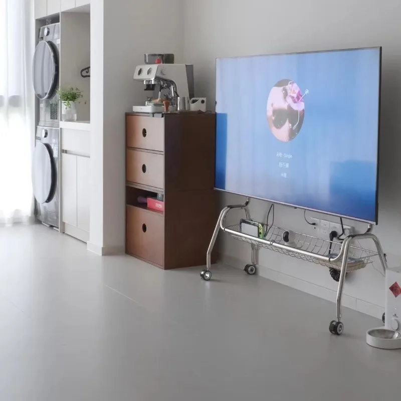 Contemporary Mobile TV Stand With Silent Universal Wheels Sturdy Anti Deformation Metal Construction Perfect For 32-75 Inch TVs