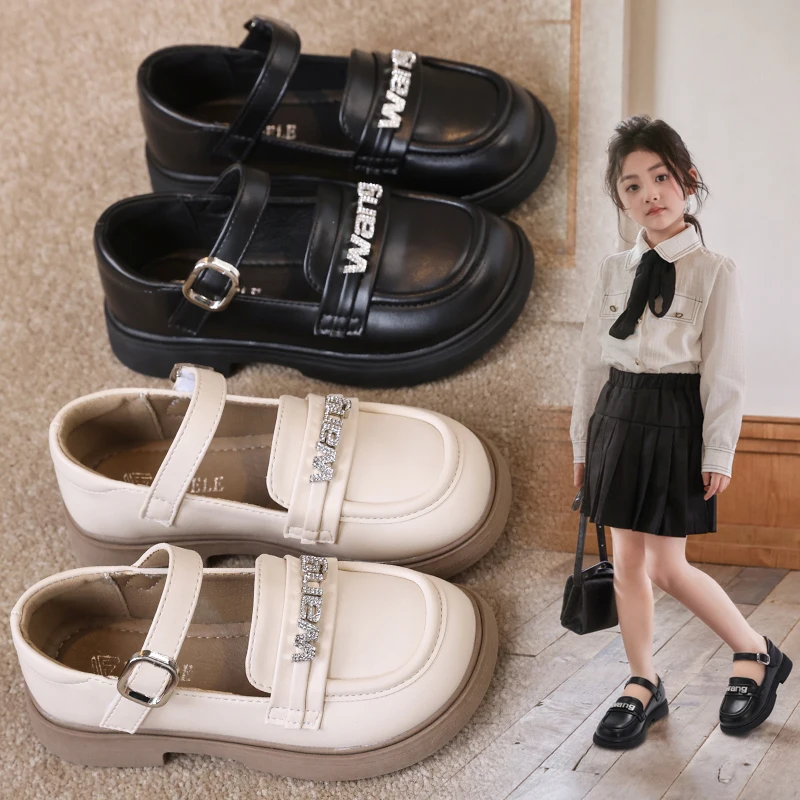 

hildren Leather Shoes Girls Oxfords 2024 Spring Autumn Kids School Shoes For Girl Metal Buckle Strap Fashion Design Shoes