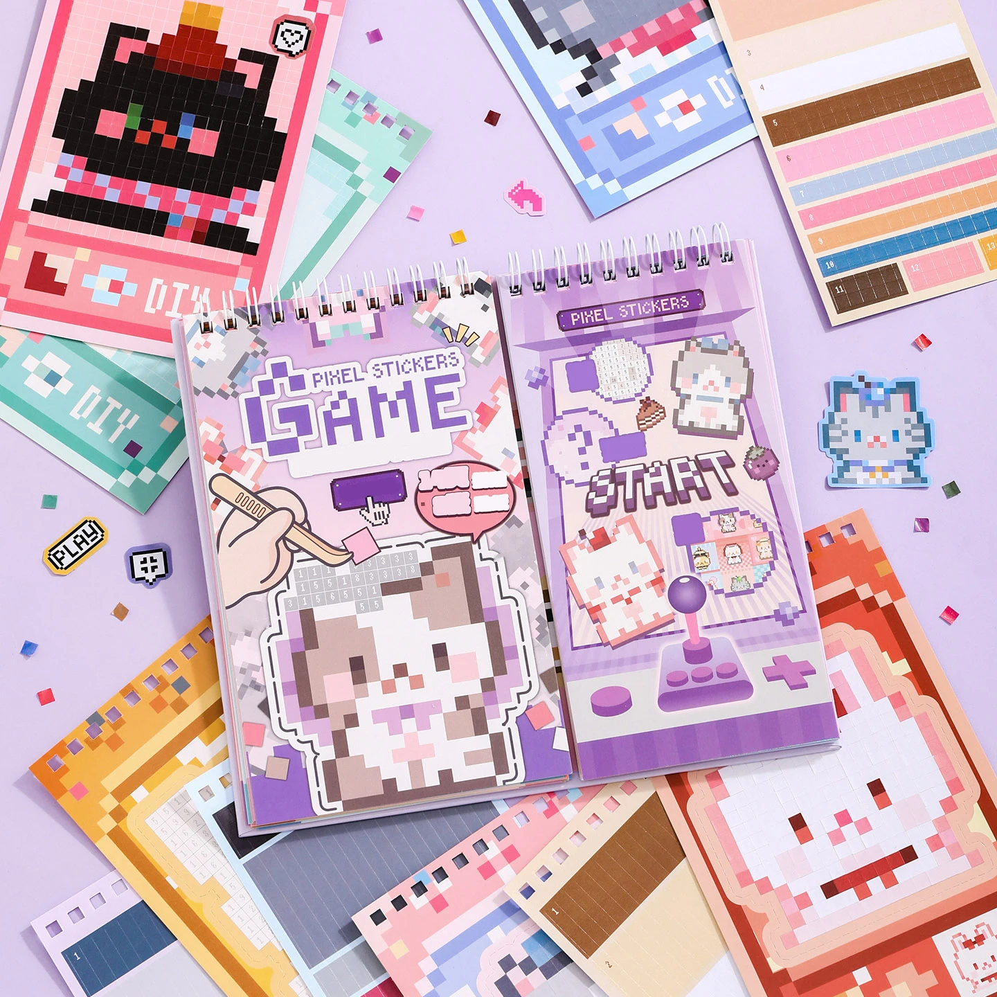 14 Sheets DIY Mosaic Pixel Sticker Book Cute Puzzle Stickers for Gifts Stickers Therapy for Adult Relief Stress Pass The Time