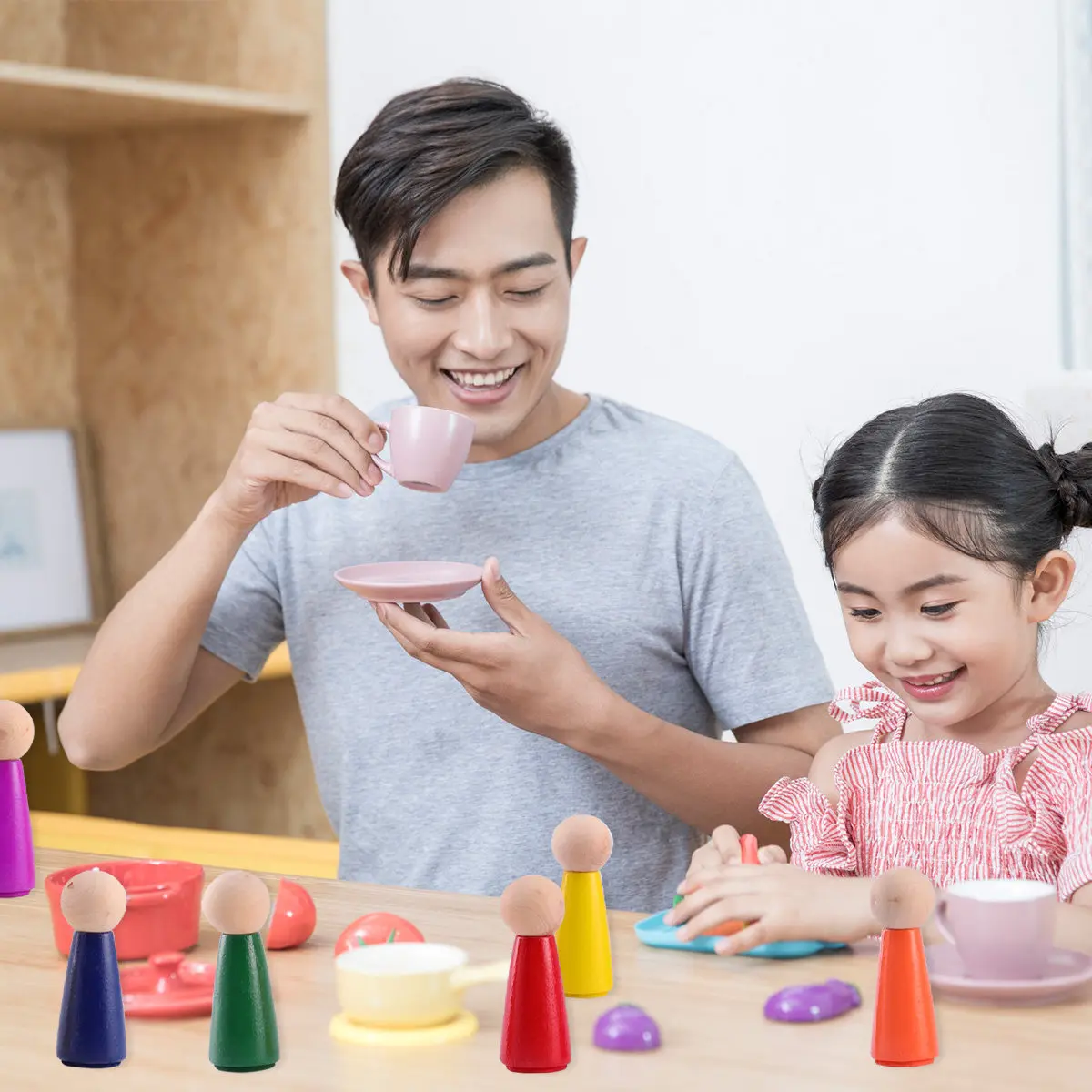 

Набор деревянных фигурок: 1 комплект, разноцветные, ручной работы, безопасные для детей, младенцев и малышей, декоративные аксессуары