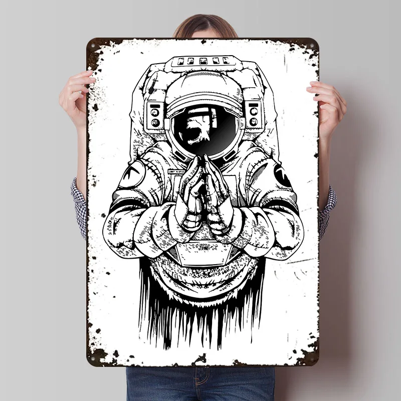 Metalowy plakat kosmonauty, metalowe tabliczki, dekoracje ścienne, plakaty na ścianę, elementy dekoracyjne, personalizowane blaszane tabliczki do dekoracji domu, styl retro