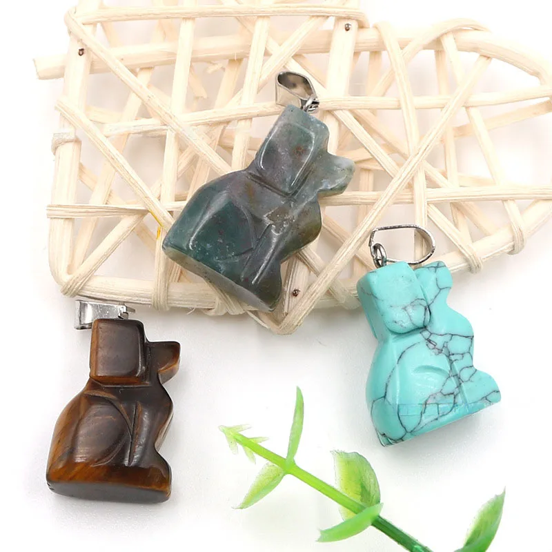 10 pçs/saco encantos chakra escultura cão pingente pedra de cura natural cão e gato pingentes de cristal encantos para fazer jóias