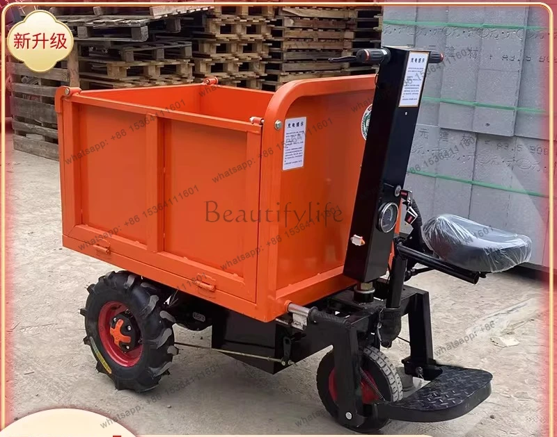 Electric hand push ash bucket truck construction site tipping bucket sand breeding material flat plate handling tricycle