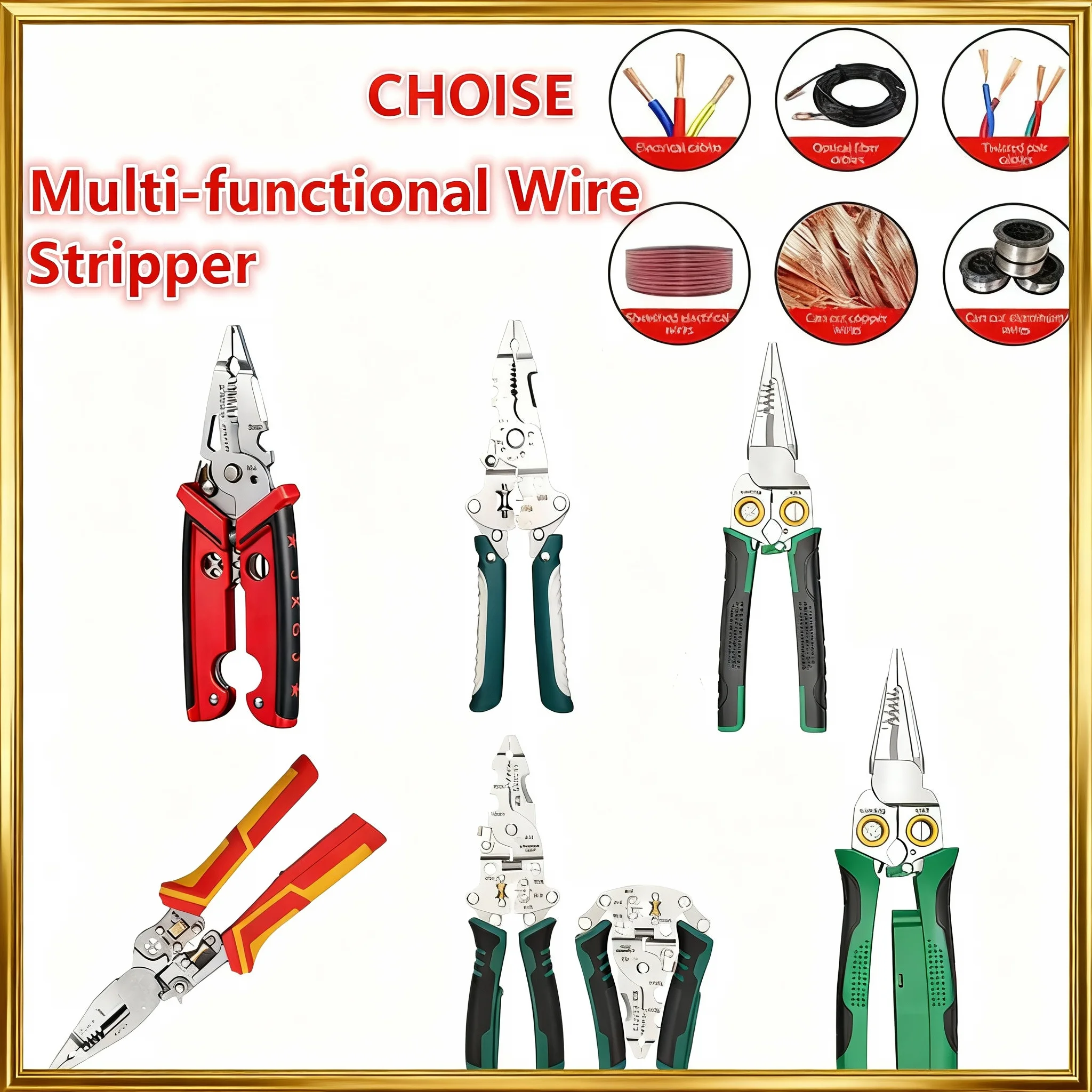Alicate de descascamento de fio multifuncional de aço inoxidável de grau industrial prático lâmina dupla 18 em 1 alicate eletricista especializado