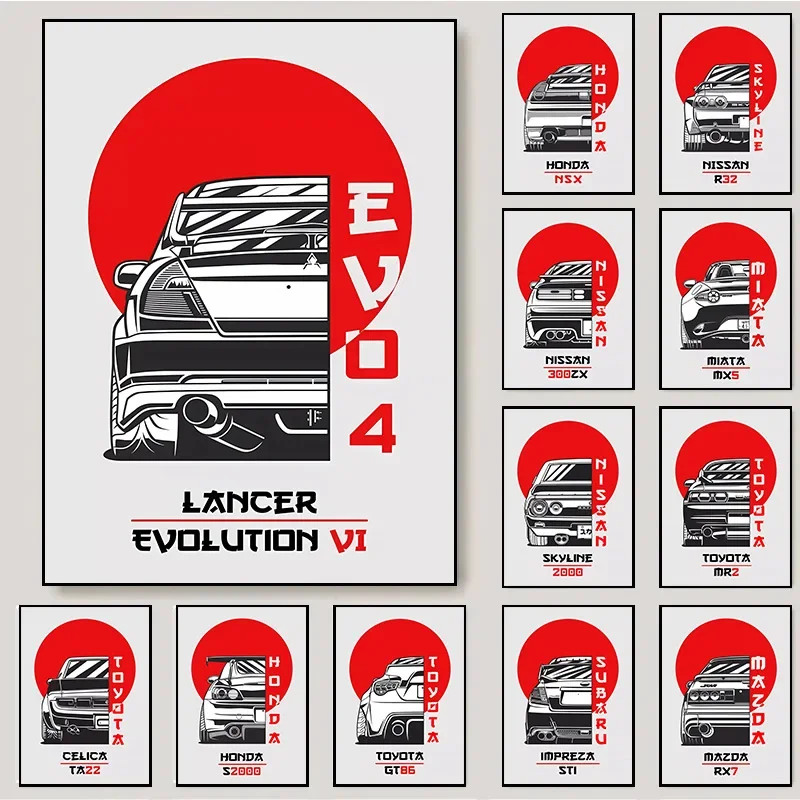 Pintura en lienzo impresa de los años 80, coche japonés Nissan Skyline R34, póster famoso GTR Car Mazda RX7 JDM, imagen artística de pared moderna, decoración del hogar