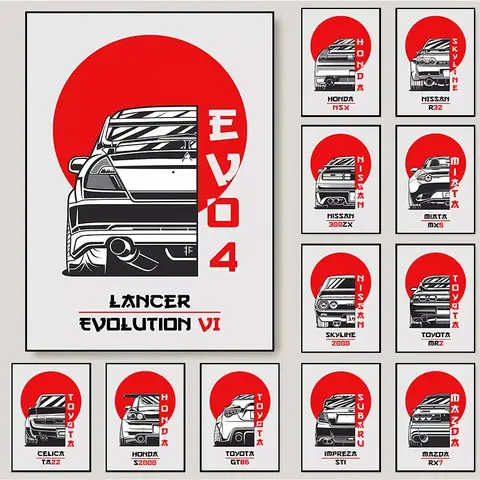 Canvas Painting Print 80s Japan Car Nissan Skyline R34 Poster Famous GTR Car Mazda RX7 JDM Modern Wall Art Picture Home Decor