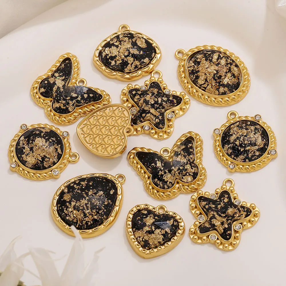 

2PCS Vintage Stainless Steel Charms Gold Plated Heart Geometric Pendant Accessories DIY Bohe Women's Necklaces Bracelets Star