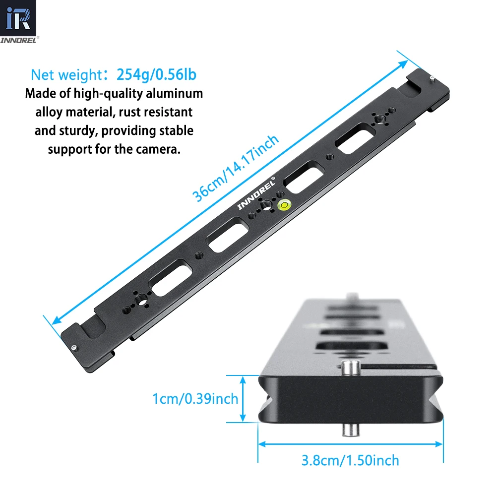 INNOREL RS-36 360mm Dual Dovetail Quick Release Extender Rail Sliding Plate with Spirit Bubble Level for Camera Tripod Ballhead