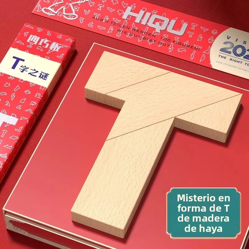 Rompecabezas de Madera Juglans con Barra Larga en Forma de T, Juguetes Educativos, Rompecabezas de Cuatro Piezas, Bloques de ...