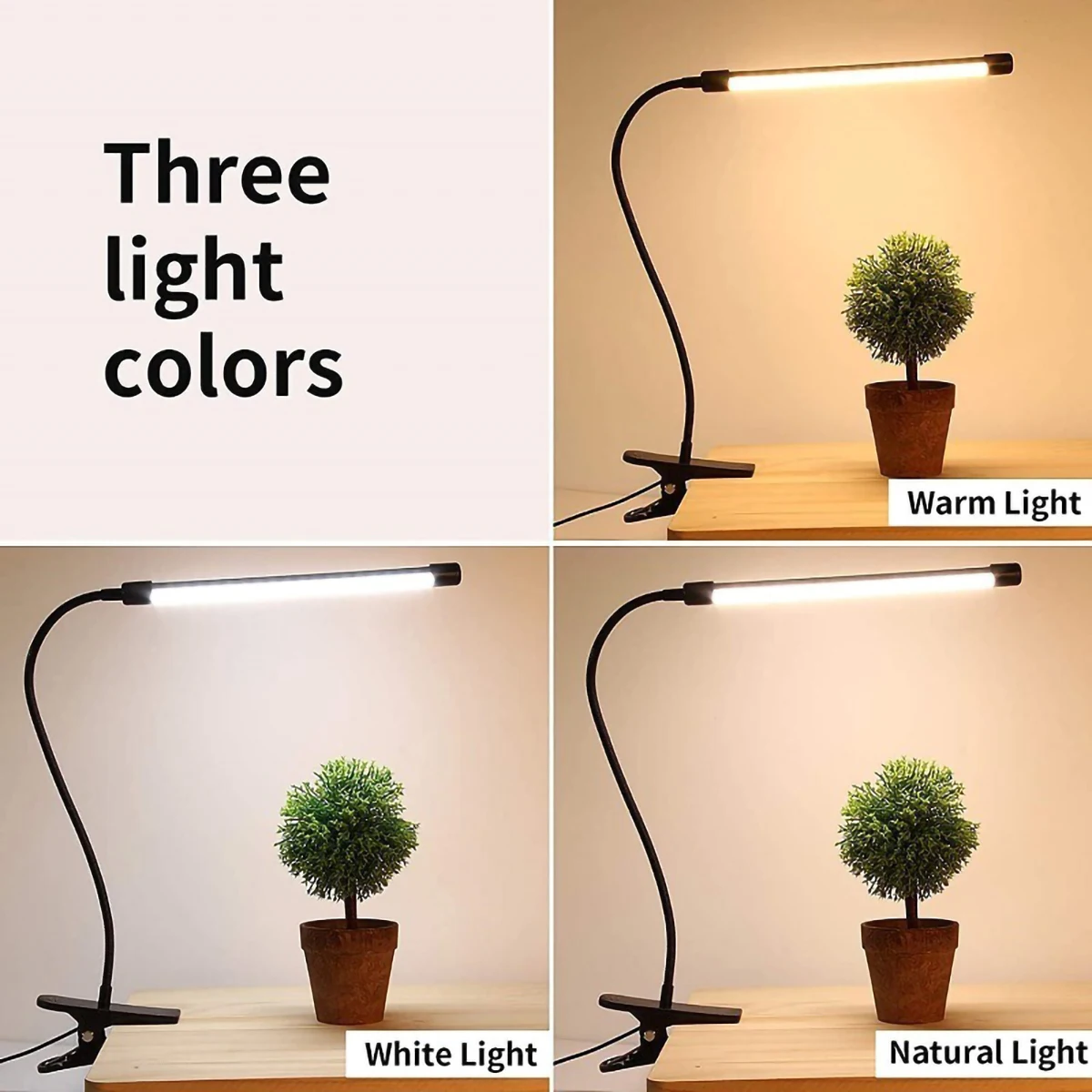 10W LED Desk Lamp with Clamp Dimmable Clip On Reading Light 10 Brightness Level 3 Lighting Modes Flexible Study Table Lamp USB